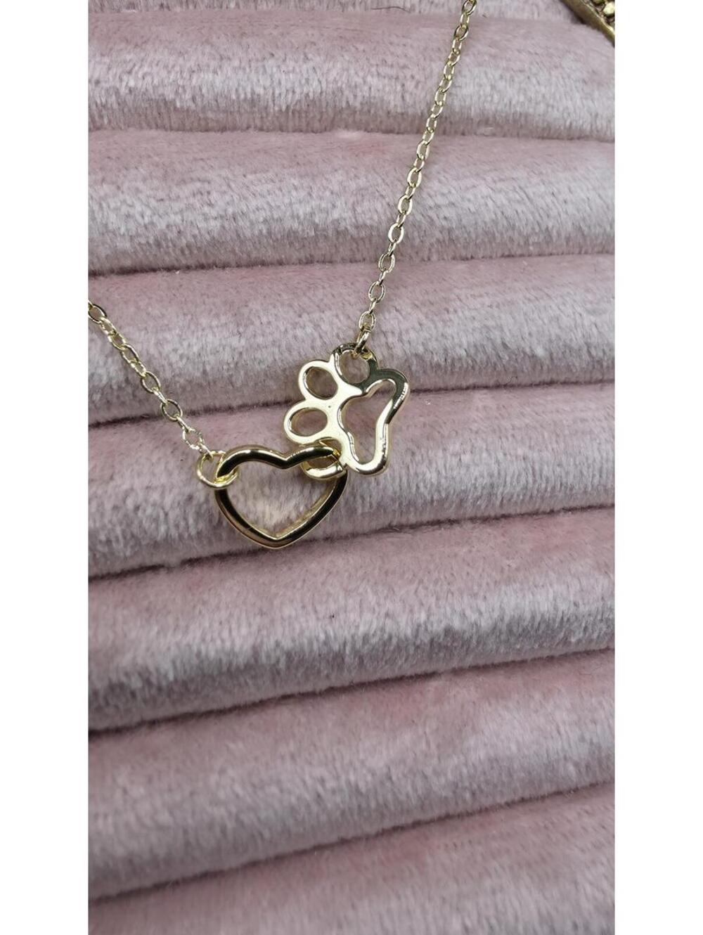 Plated Gold Paw Print Heart Necklace